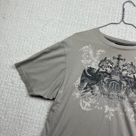 Y2K Burnside Men Shirt L Grey Affliction Goth Grunge Cross Wings Skater - Picture 3 of 15